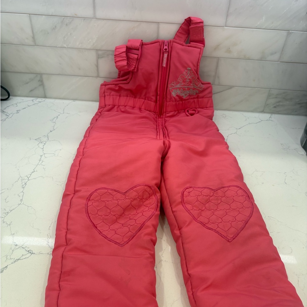 Disney Pink Girls Insulated Snow Overalls with Heart Knees